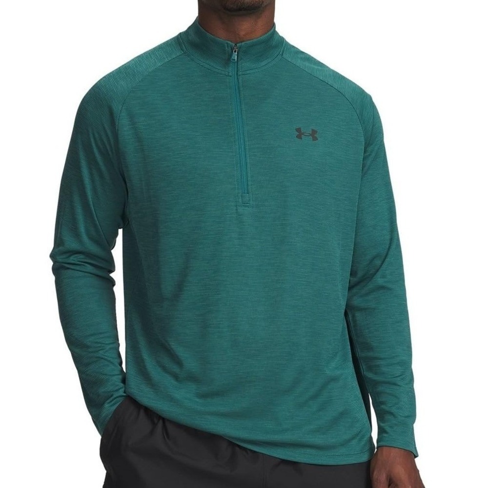 Under Armour Tech Textured 1/2 Zip Pullover Rack Green Black Mens Medium 1366121